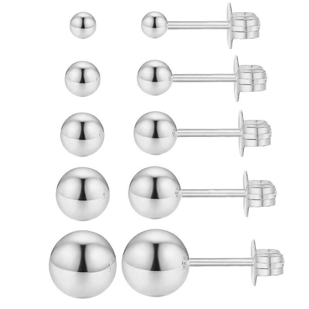 9847 S925 Stering Silver Post Stud Earrings, 18K White Gold Plated Ball